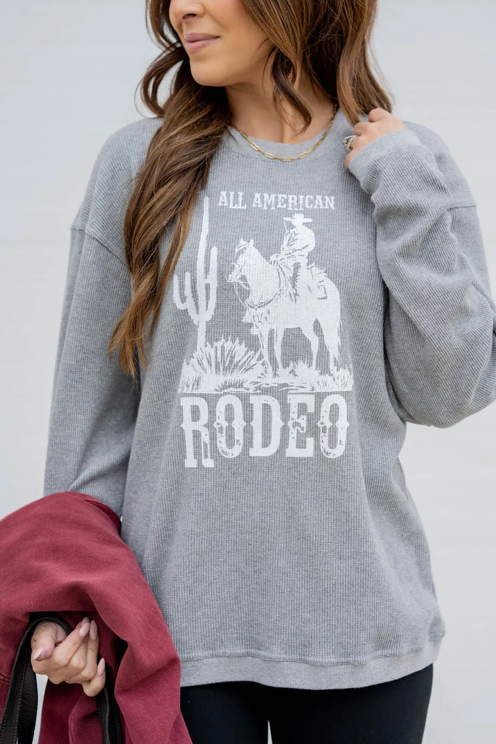 All American Rodeo Waffled Graphic Crewneck