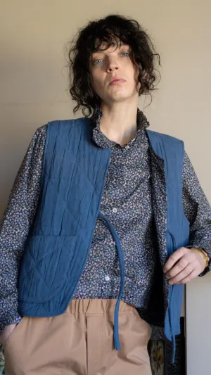 Amy Jacquard Quilt Gilet in Blue with Liberty Lining by Elwin