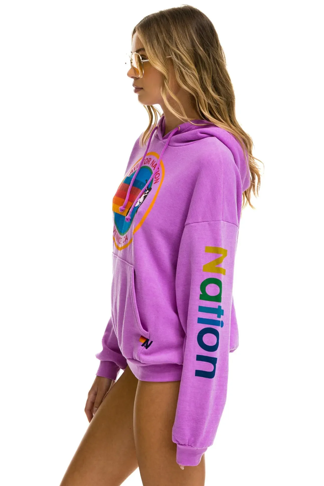 AVIATOR NATION UNISEX RELAXED PULLOVER HOODIE - NEON PURPLE