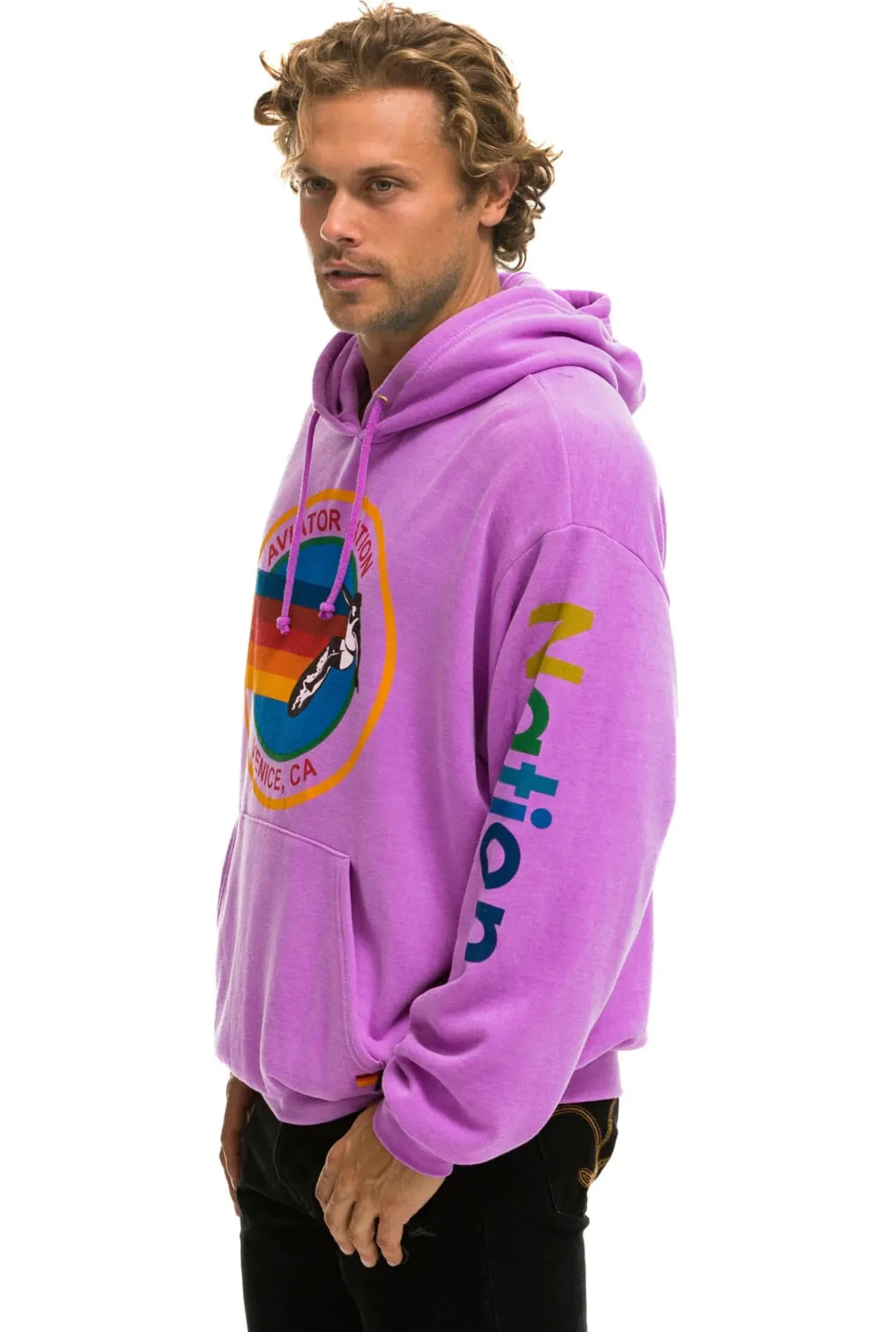 AVIATOR NATION UNISEX RELAXED PULLOVER HOODIE - NEON PURPLE