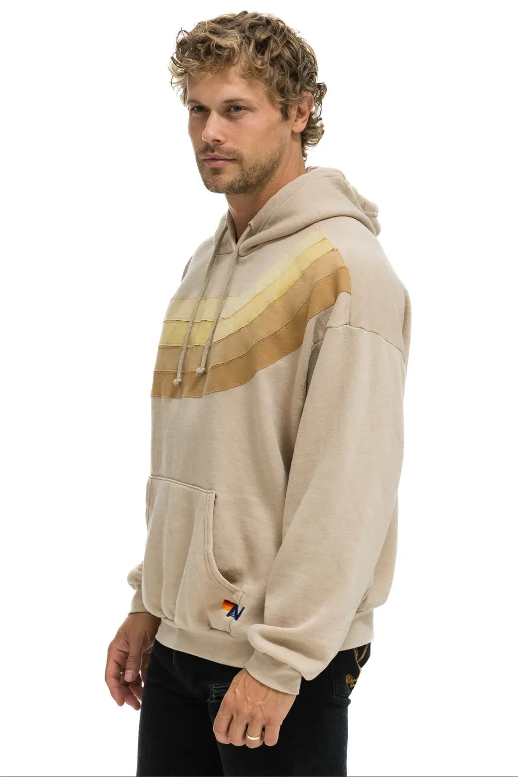 AVIATOR NATION WAVE STRIPE 4 PULLOVER UNISEX HOODIE RELAXED -SAND/SAND