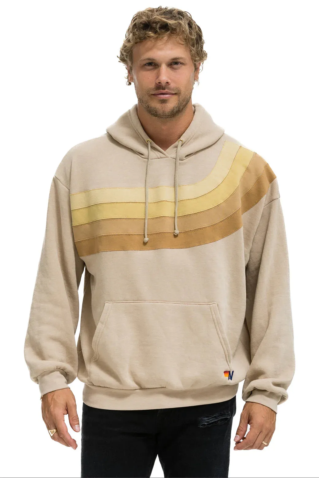 AVIATOR NATION WAVE STRIPE 4 PULLOVER UNISEX HOODIE RELAXED -SAND/SAND