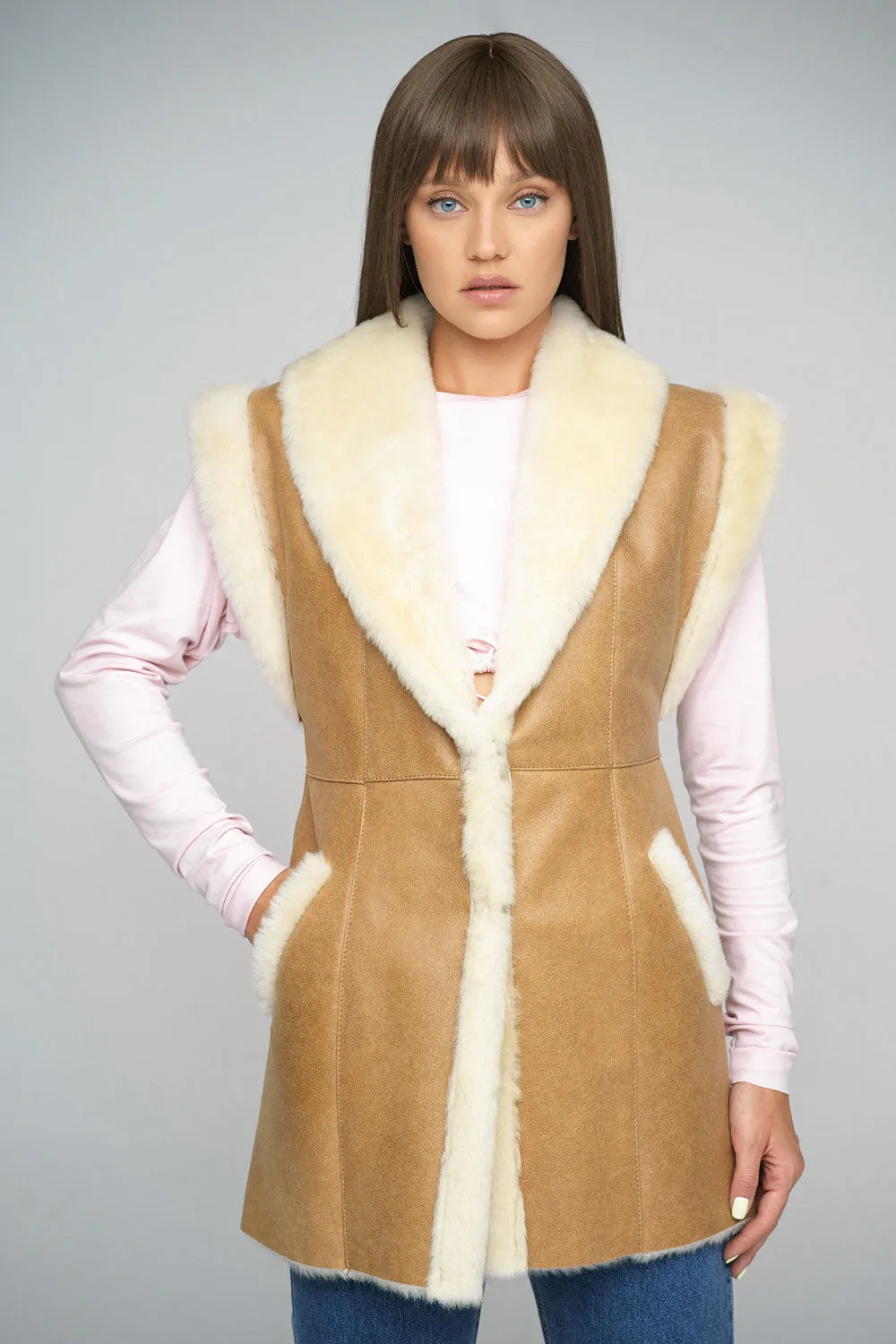 Beige Merino Shearling Vest