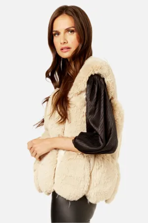 Beige Patch Fur Cropped Gilet