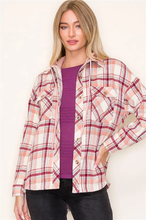 Burgundy & Blush Next Chapter Plaid Hooded Shacket