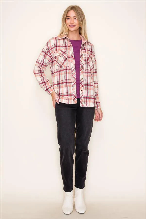 Burgundy & Blush Next Chapter Plaid Hooded Shacket