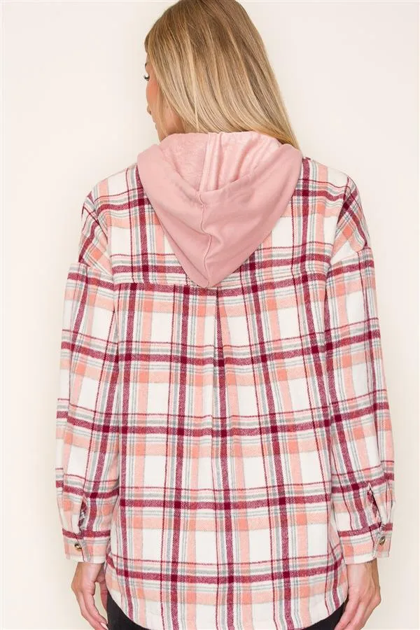 Burgundy & Blush Next Chapter Plaid Hooded Shacket