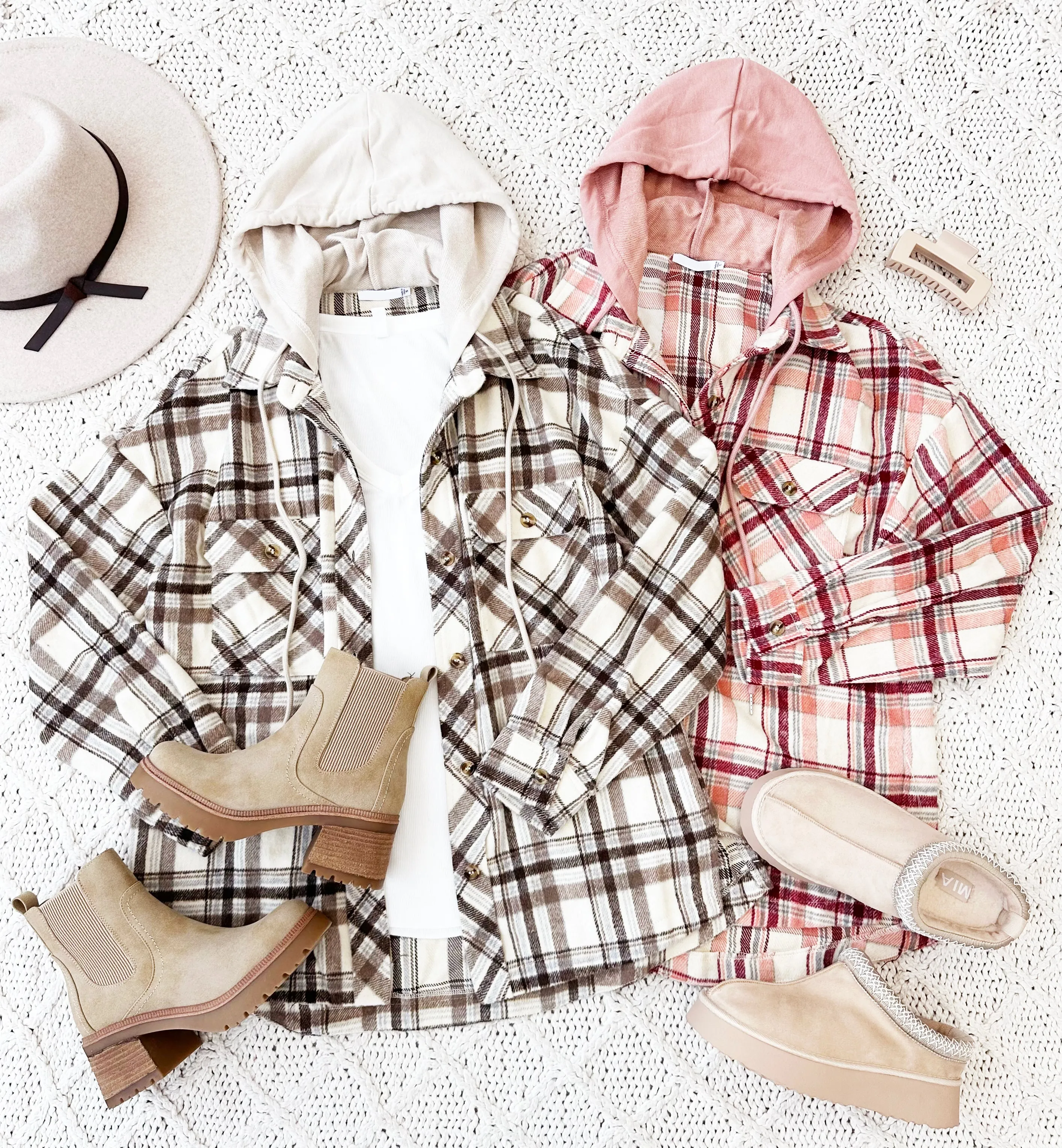 Burgundy & Blush Next Chapter Plaid Hooded Shacket