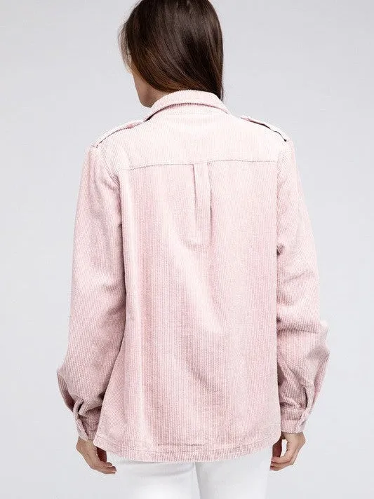 Cool in Pastel Corduroy Button Down Shacket