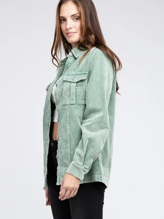 Cool in Pastel Corduroy Button Down Shacket