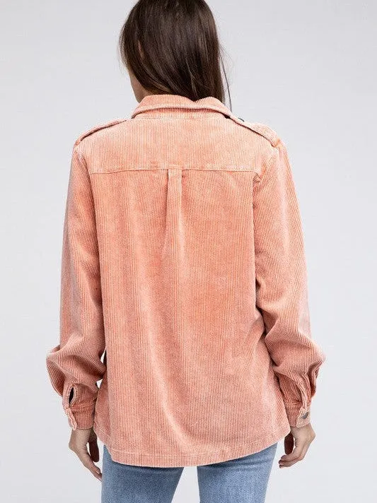 Cool in Pastel Corduroy Button Down Shacket