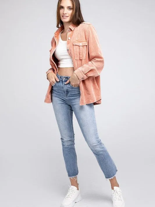 Cool in Pastel Corduroy Button Down Shacket