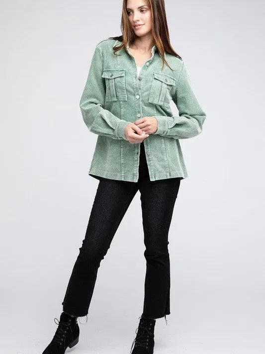 Cool in Pastel Corduroy Button Down Shacket