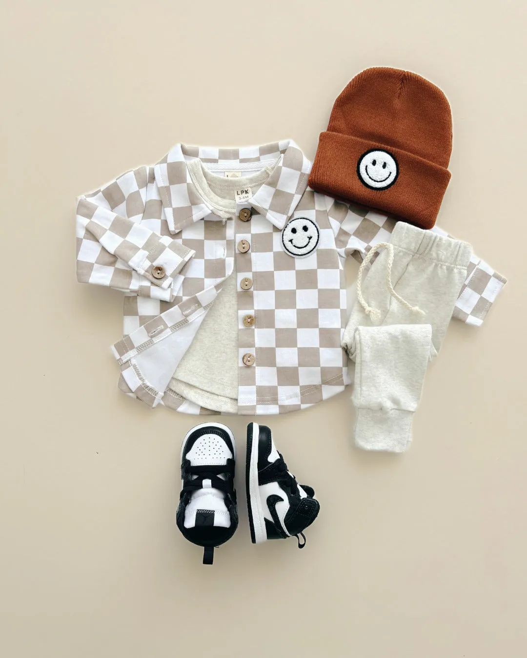 Cotton Shacket | Smiley Checkered Latte