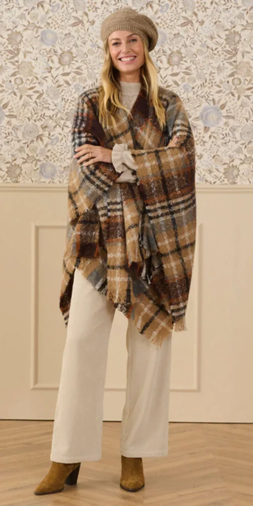 Cream Plaid Bouclé Cape