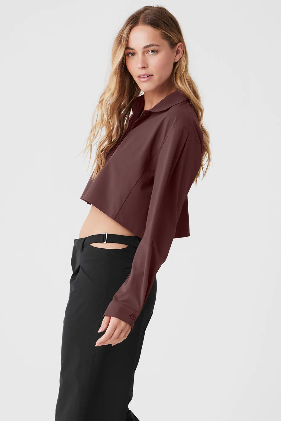 Cropped Take Me Out Button Up - Cherry Cola