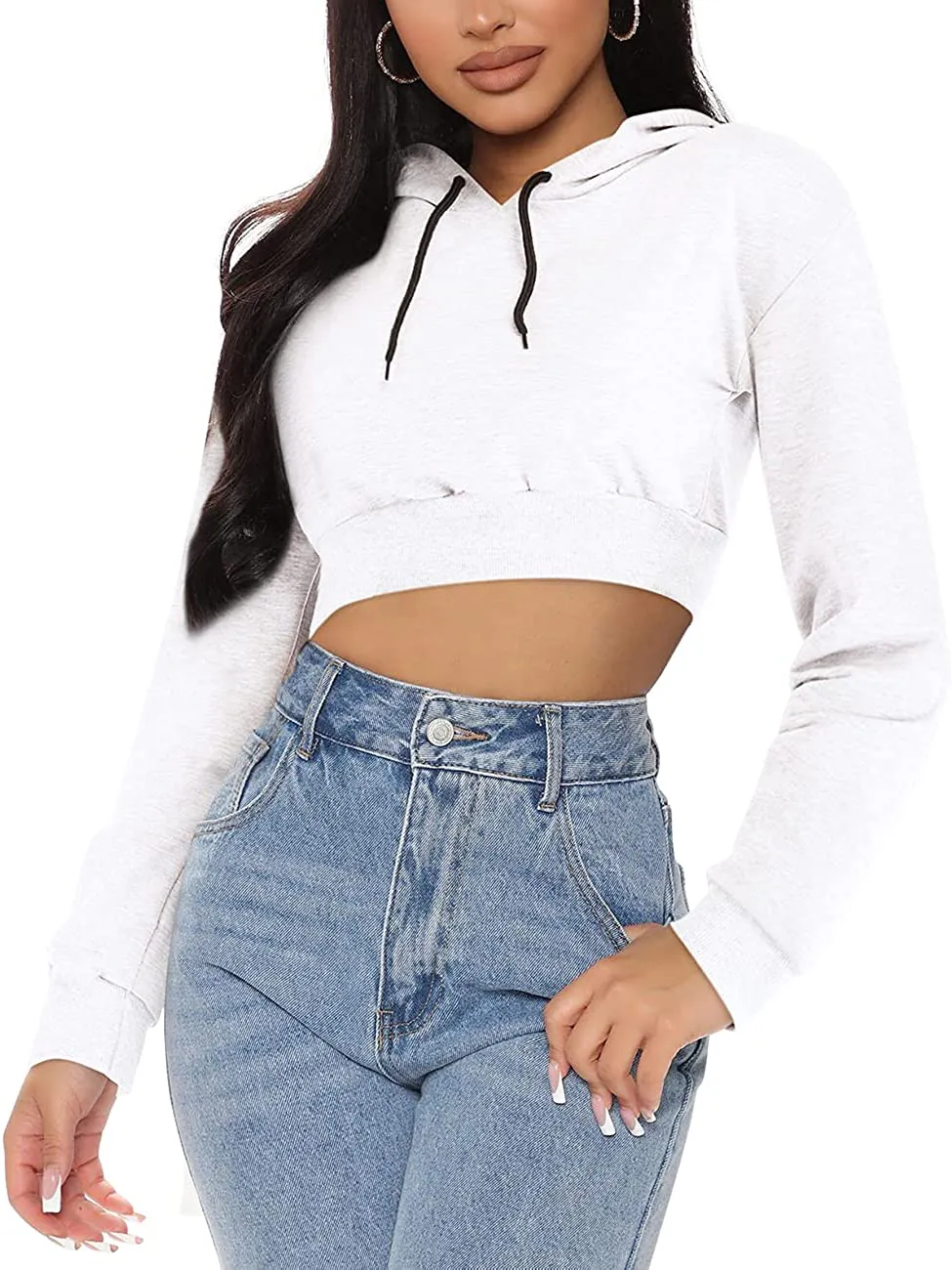 Cuihur Women's Casual Hoodies Sweatshirt Long Sleeve Crop Tops Hoodie Pullover Top