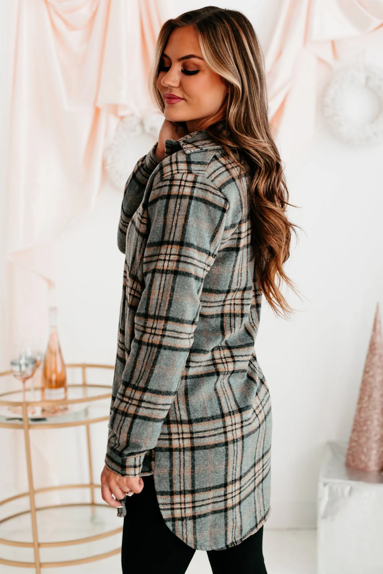 Cultivating Connections Lightweight Plaid Shacket (Gray)