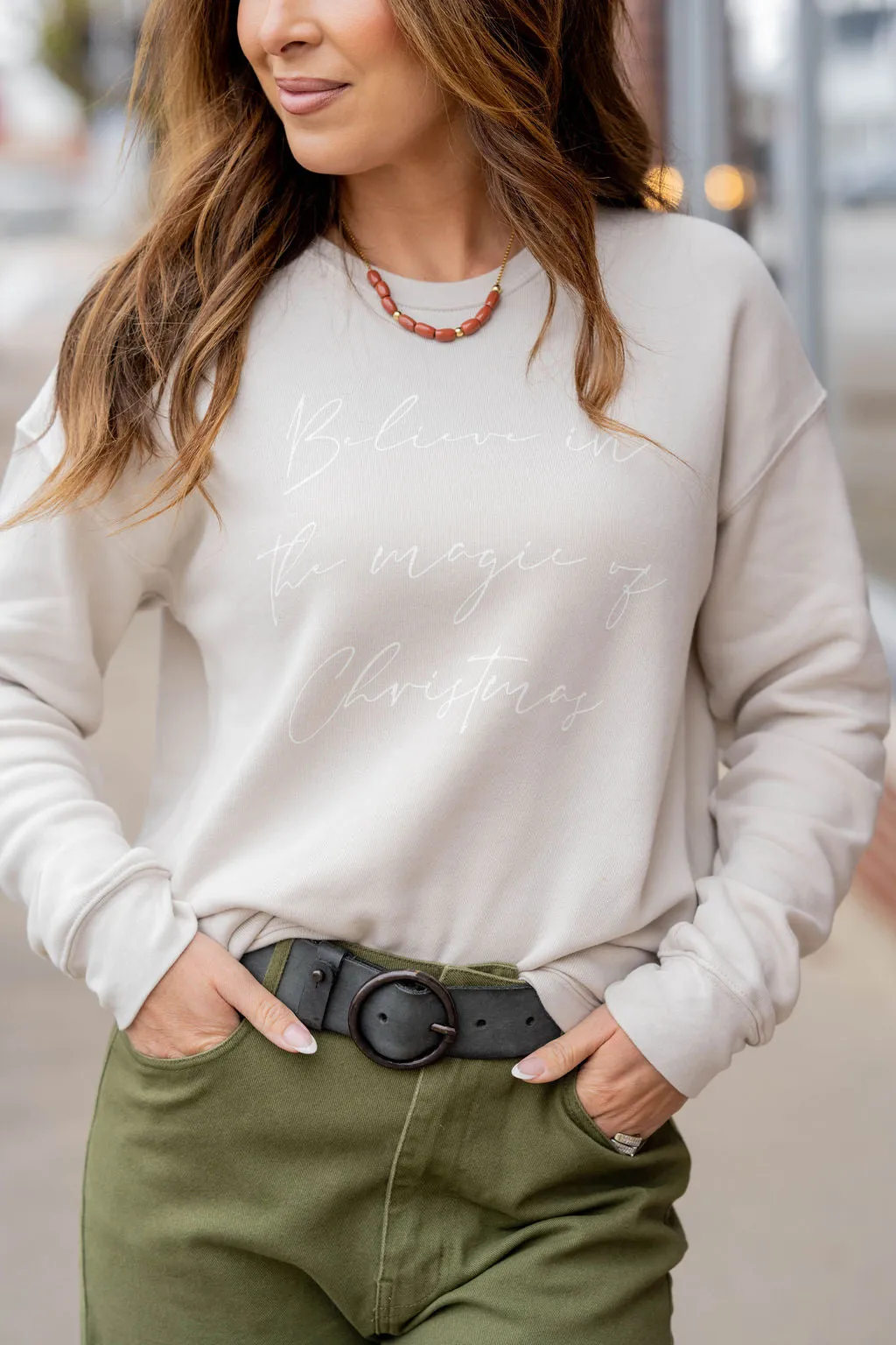 Cursive Believe In The Magic Of Christmas Graphic Crewneck