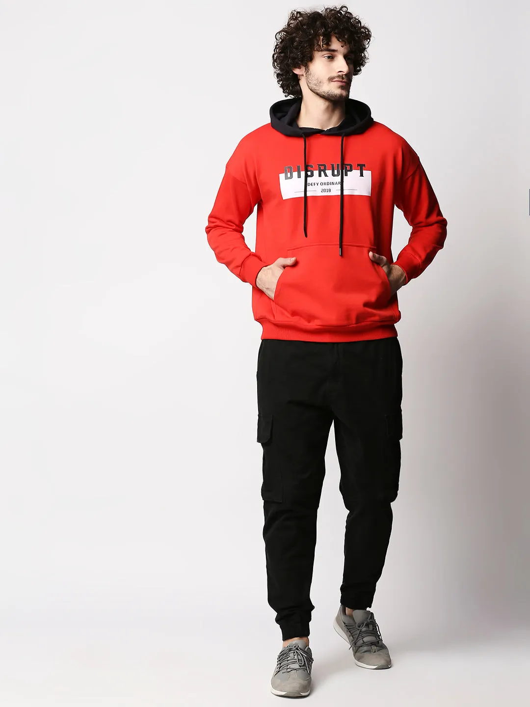 Disrupt Mens Red Typographic Hoodie