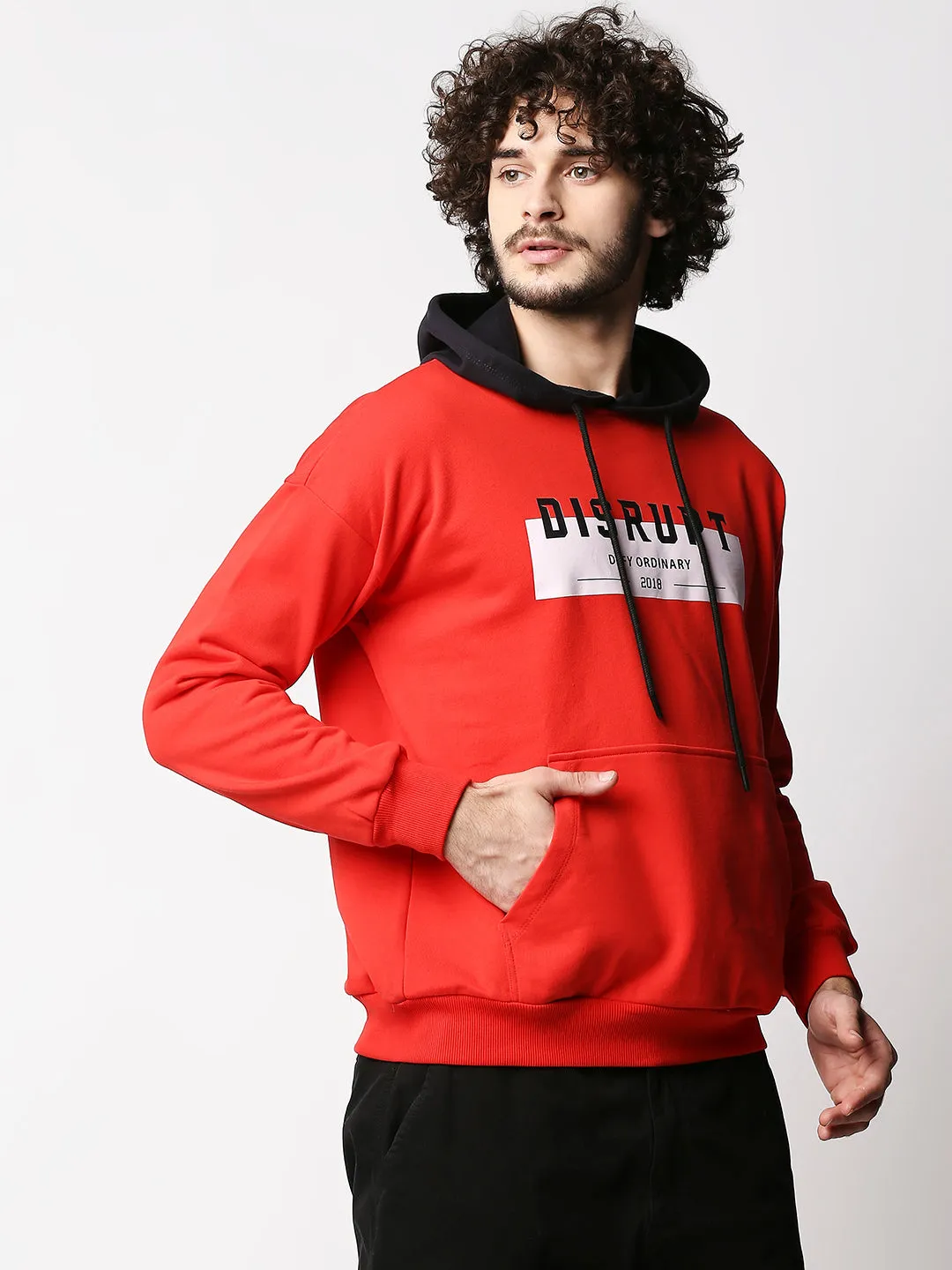 Disrupt Mens Red Typographic Hoodie