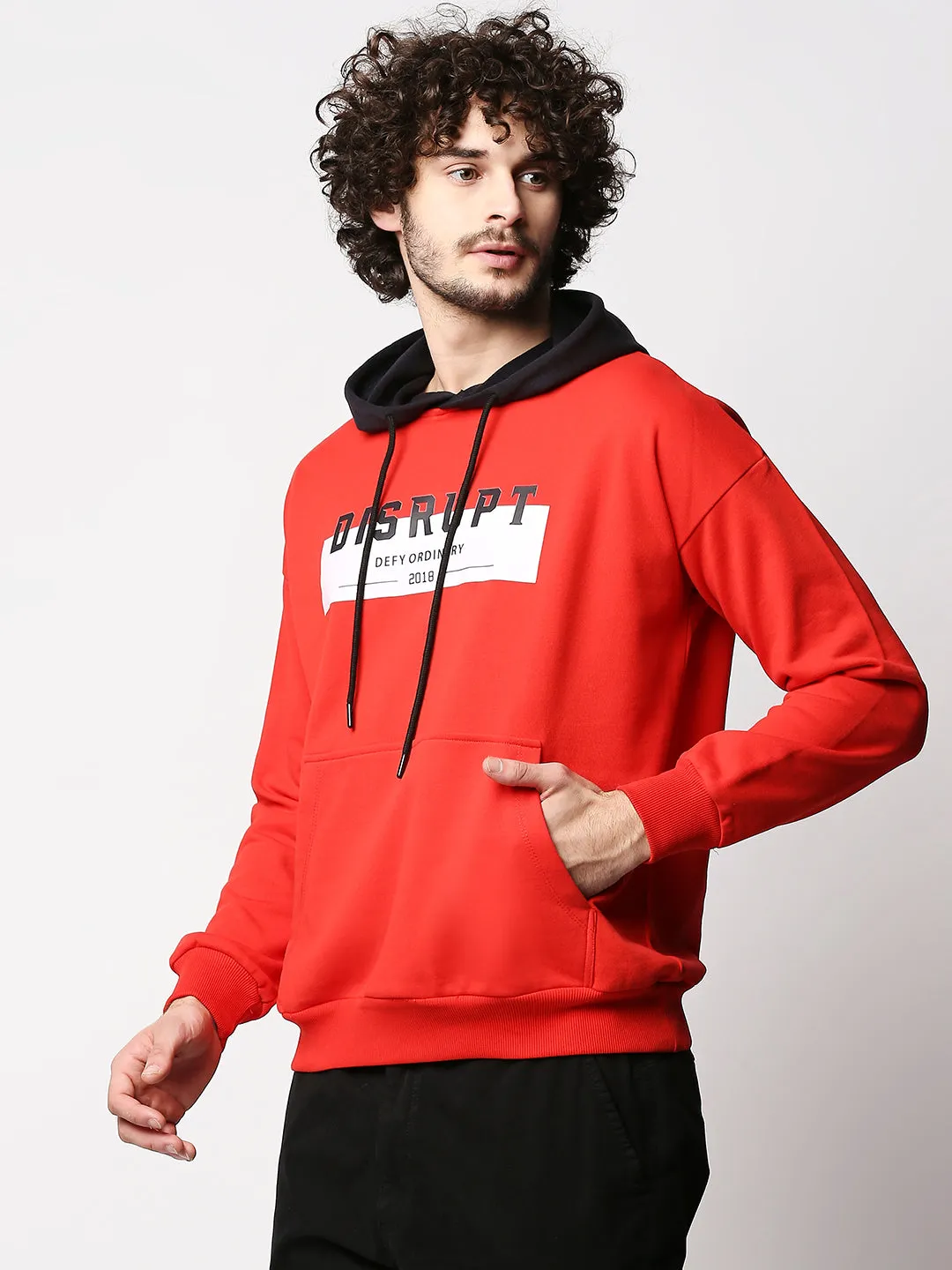 Disrupt Mens Red Typographic Hoodie