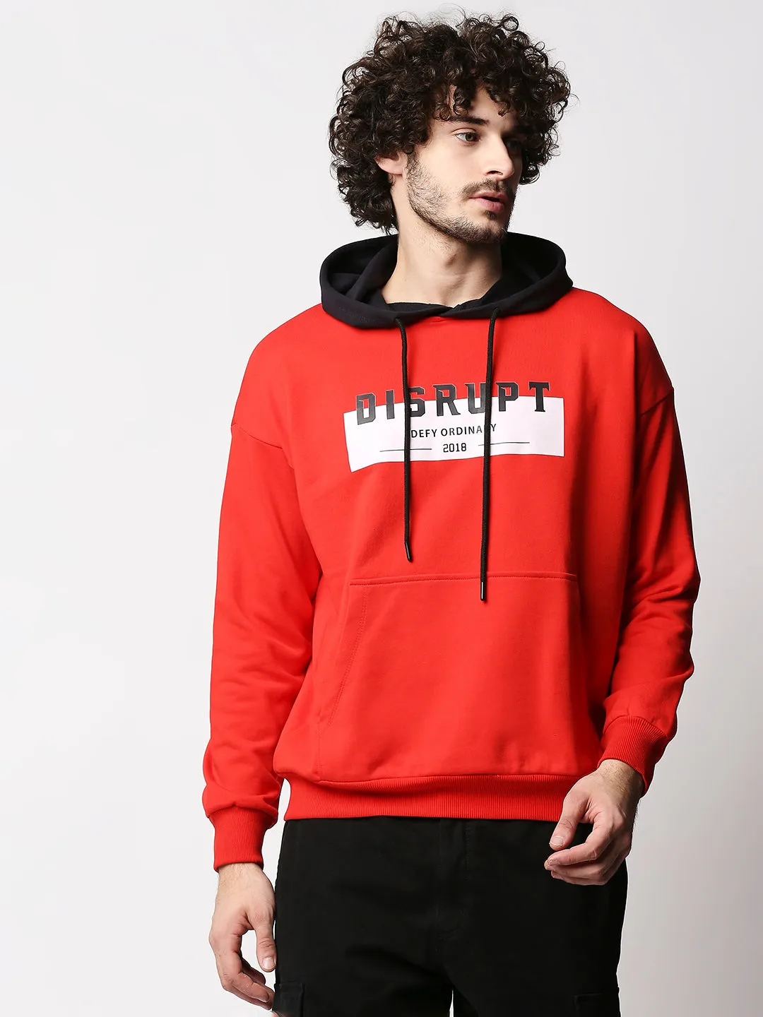 Disrupt Mens Red Typographic Hoodie