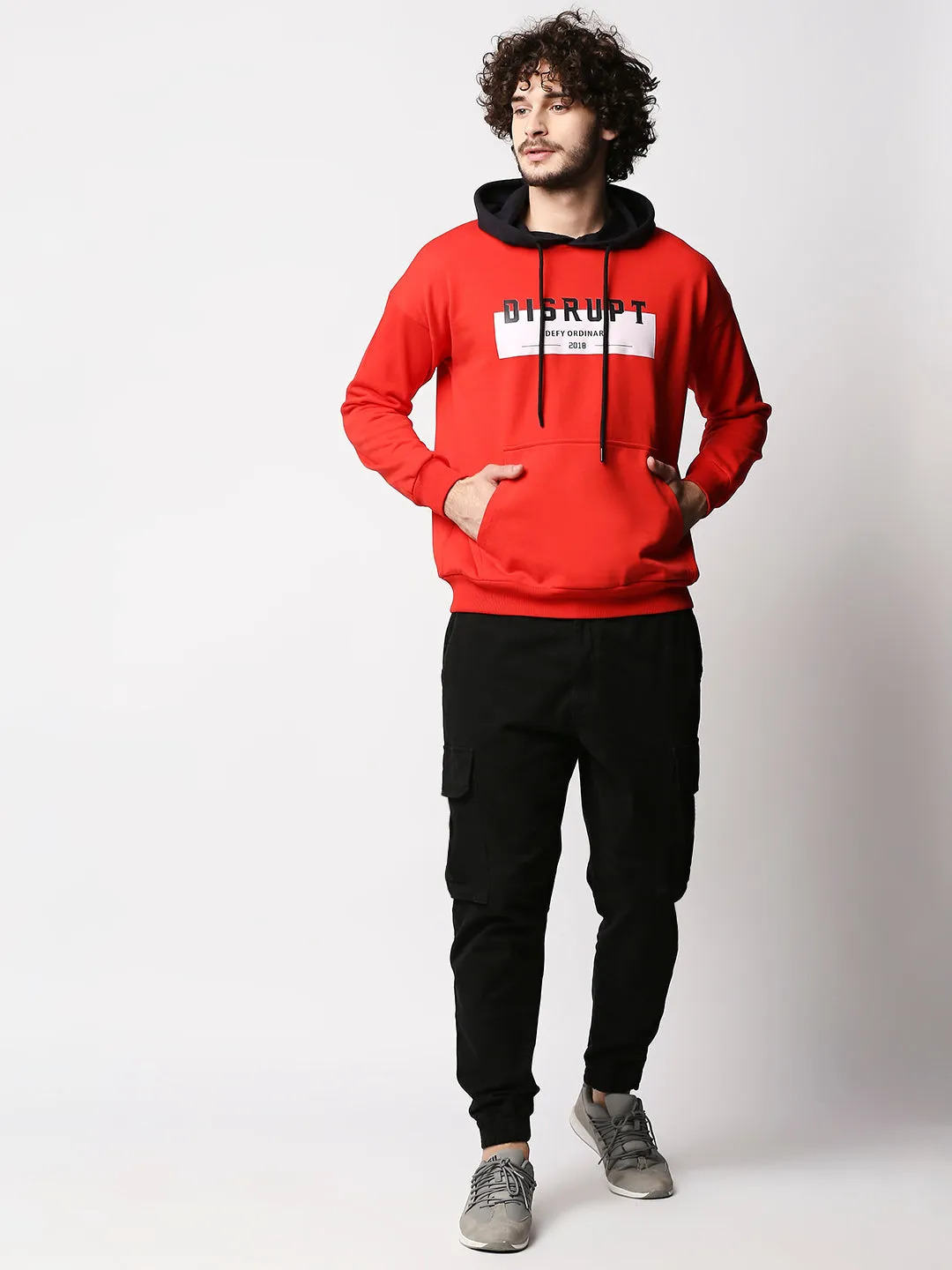 Disrupt Mens Red Typographic Hoodie