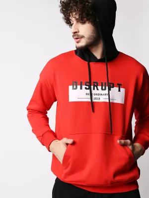 Disrupt Mens Red Typographic Hoodie