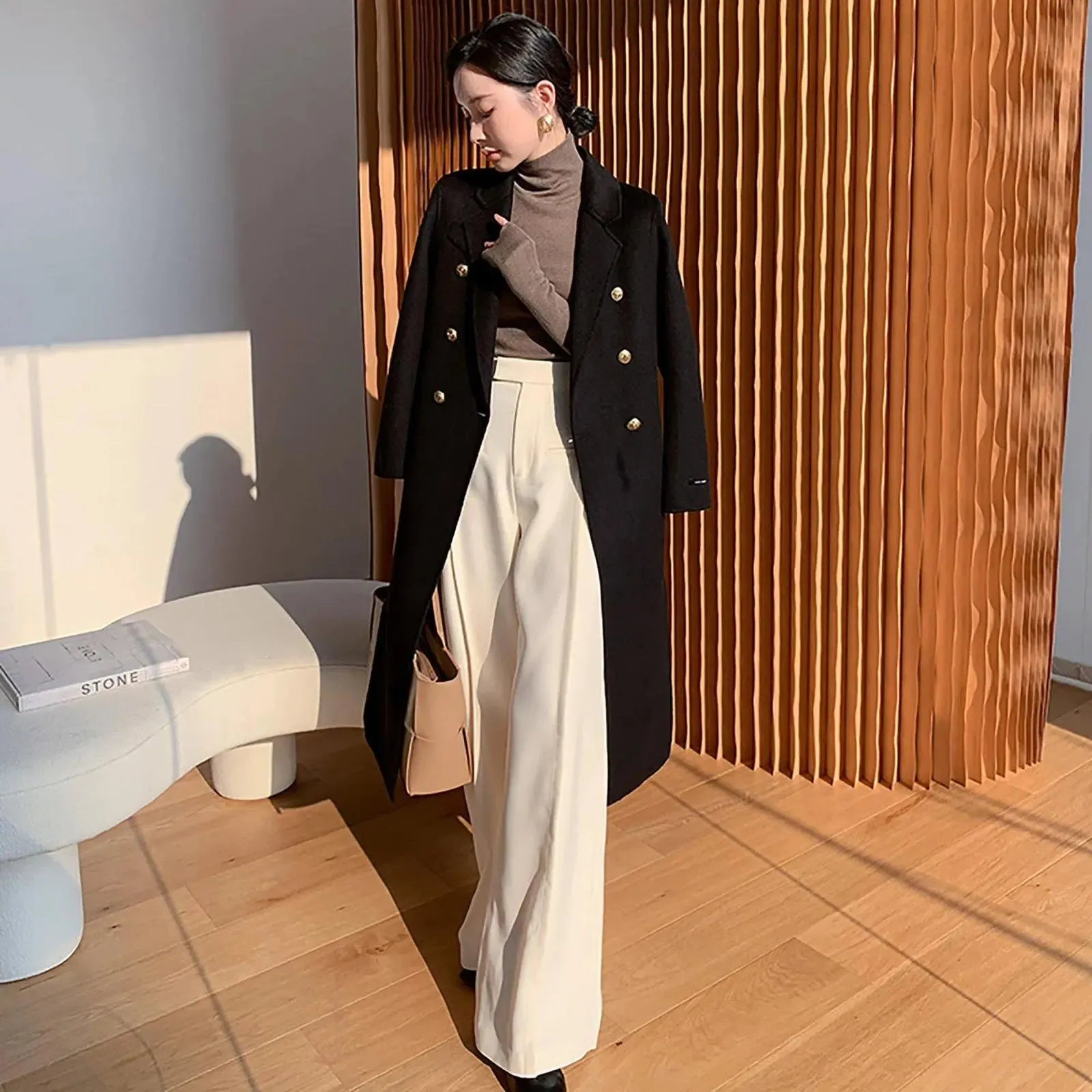 Double Breasted Tailored Longline Wool Coat