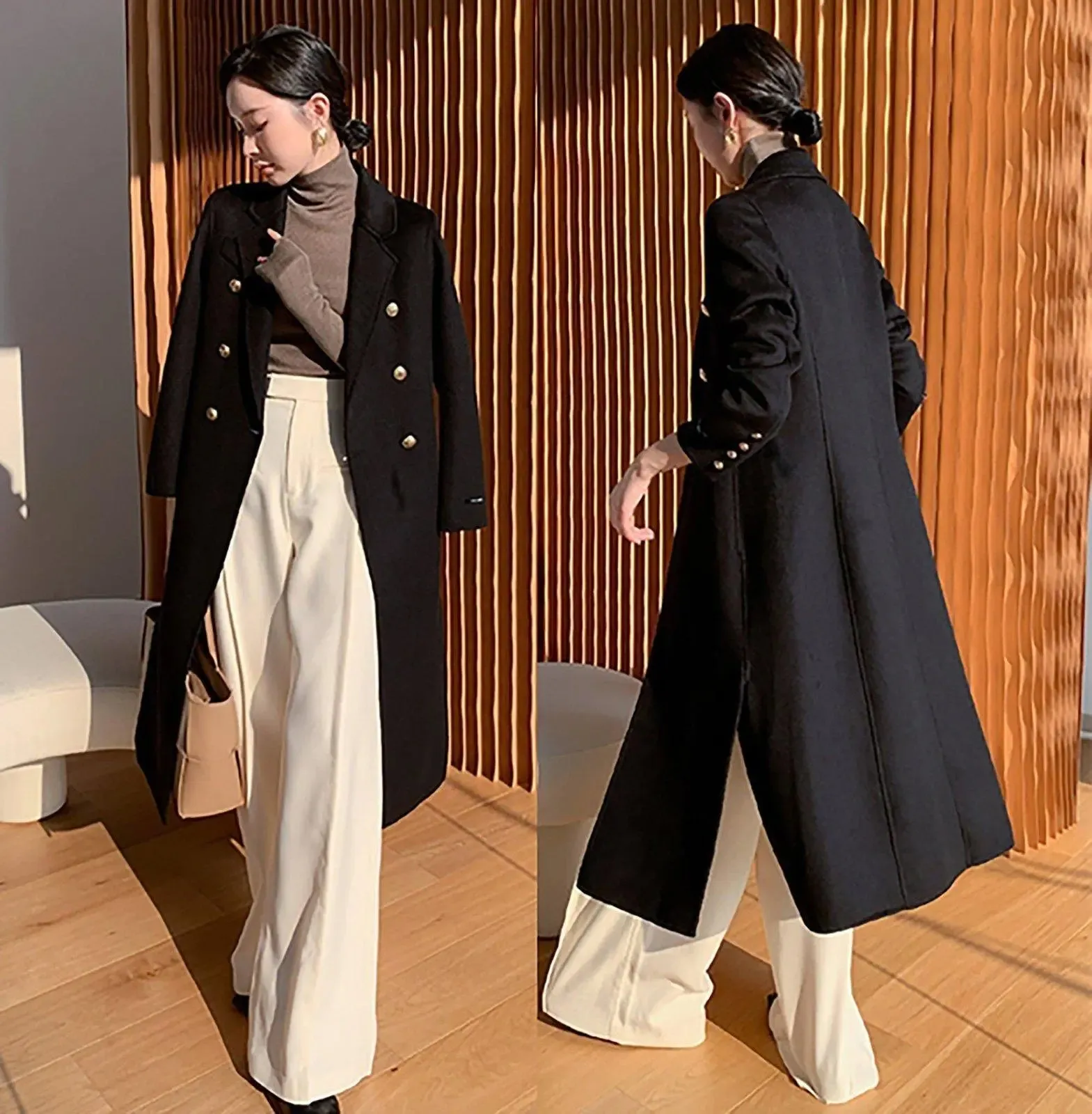 Double Breasted Tailored Longline Wool Coat