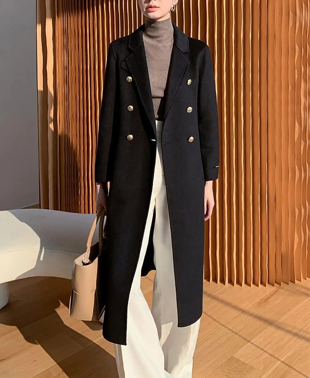 Double Breasted Tailored Longline Wool Coat