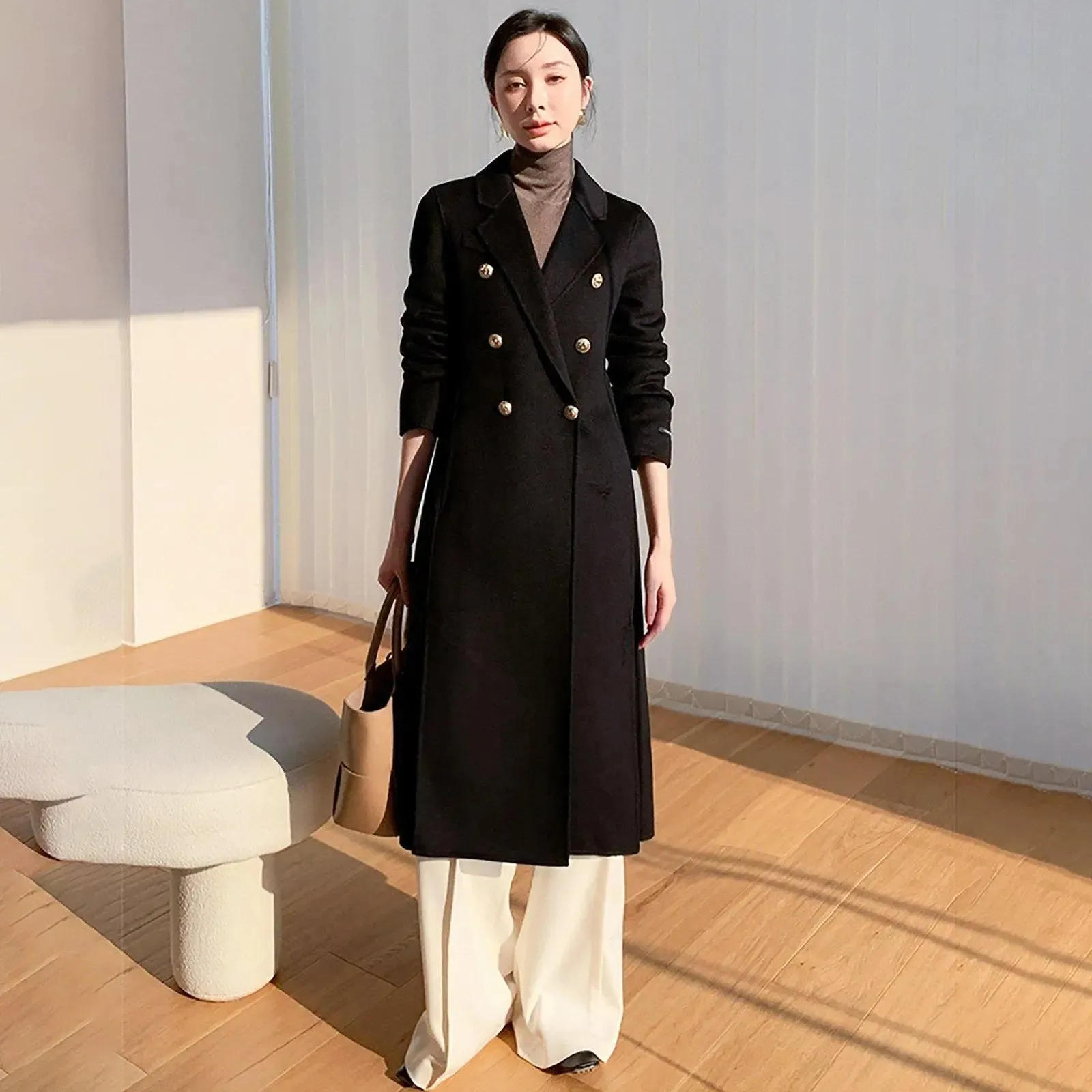 Double Breasted Tailored Longline Wool Coat