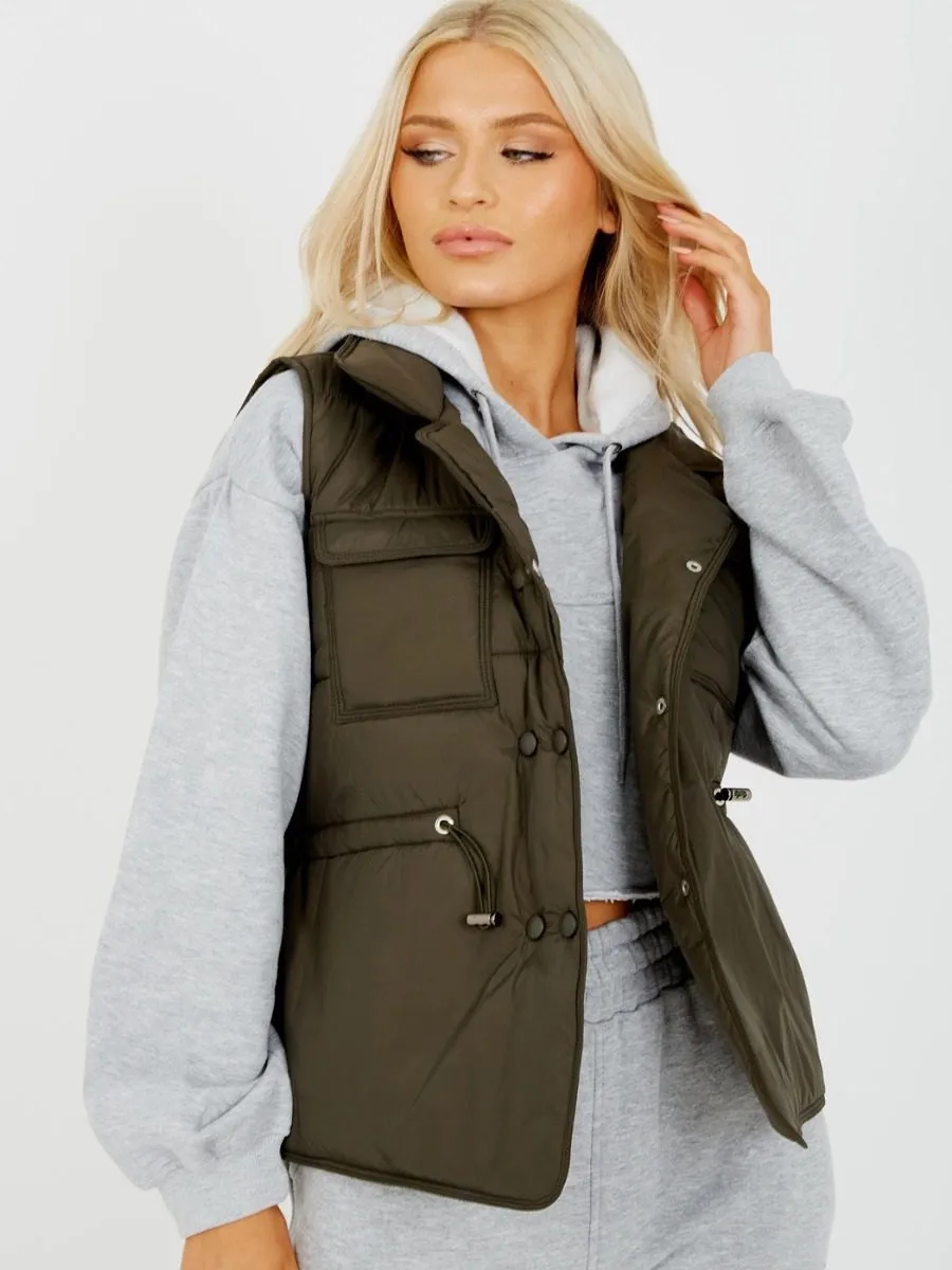 Erinn Padded Gilet Waistcoat In Olive