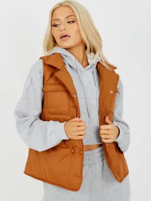 Erinn Padded Gilet Waistcoat In Tan