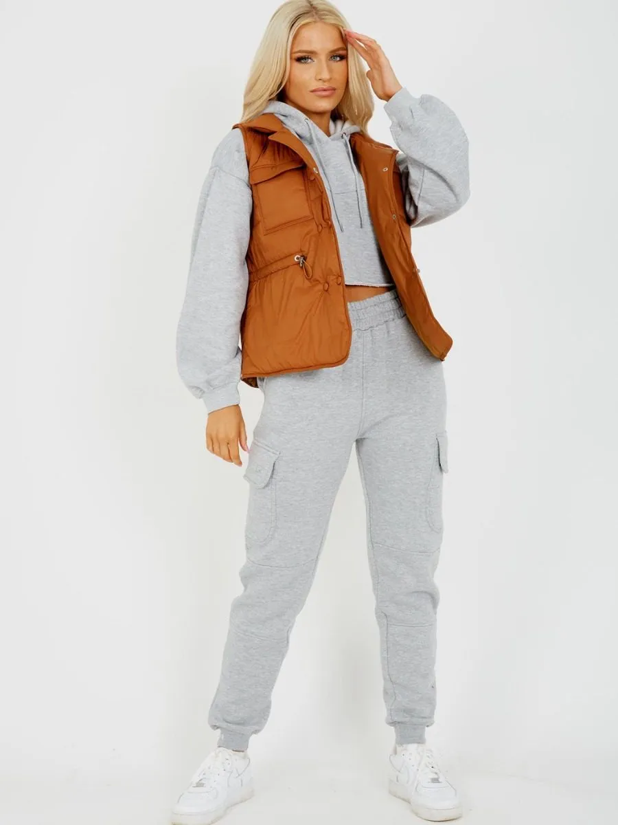 Erinn Padded Gilet Waistcoat In Tan