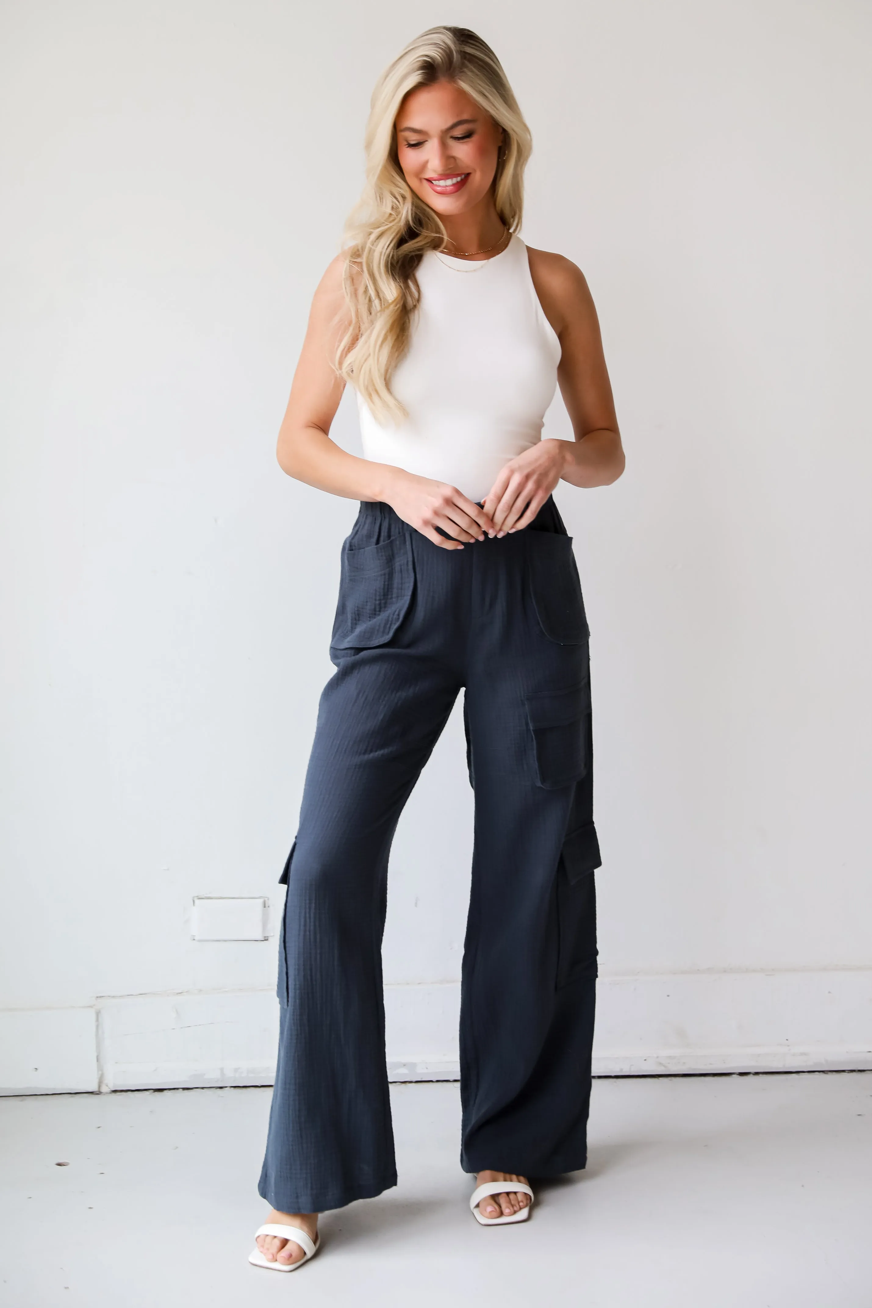 FINAL SALE - Trendsetting Impact Charcoal Linen Cargo Pants