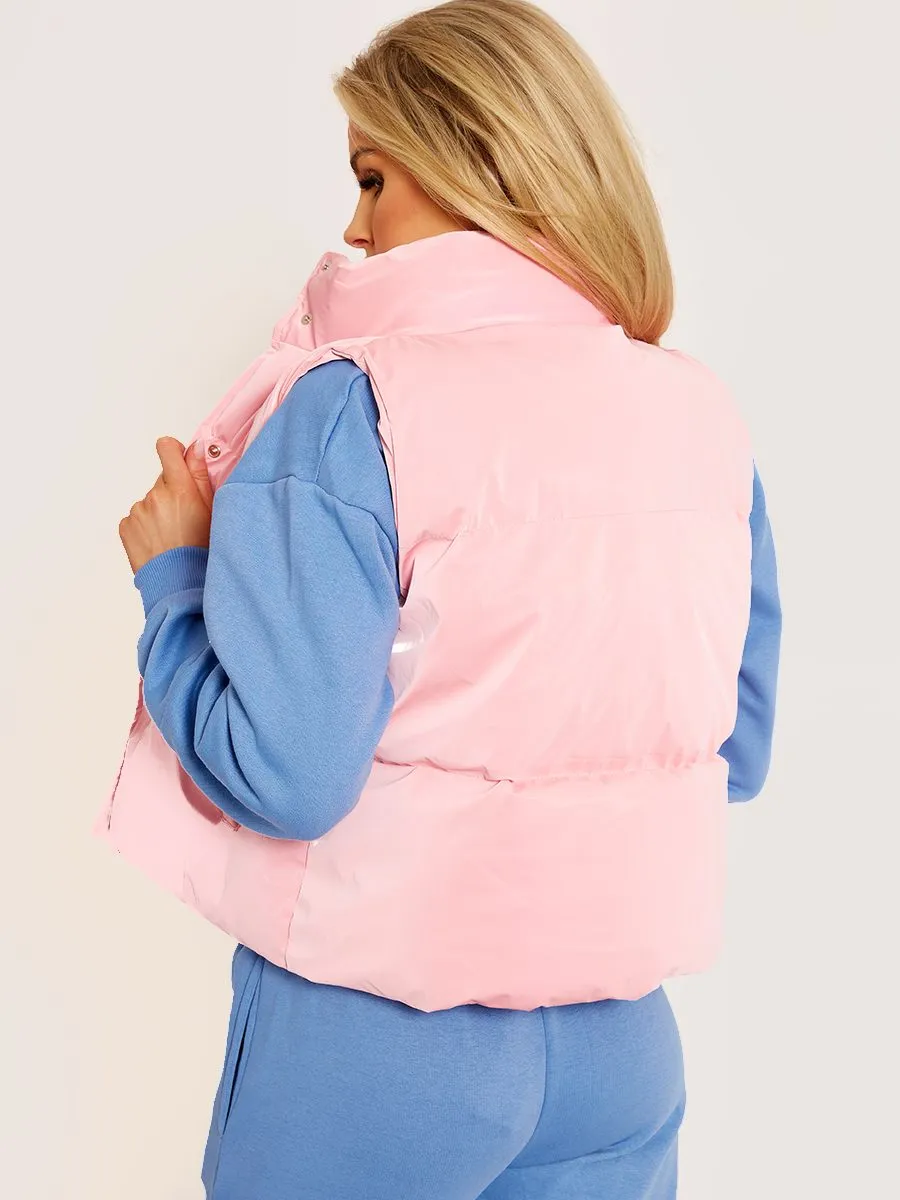 Gabi PU Flex Padded Gilet In Pink