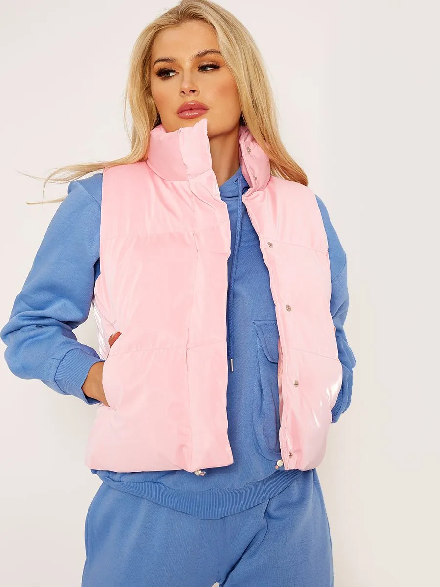 Gabi PU Flex Padded Gilet In Pink