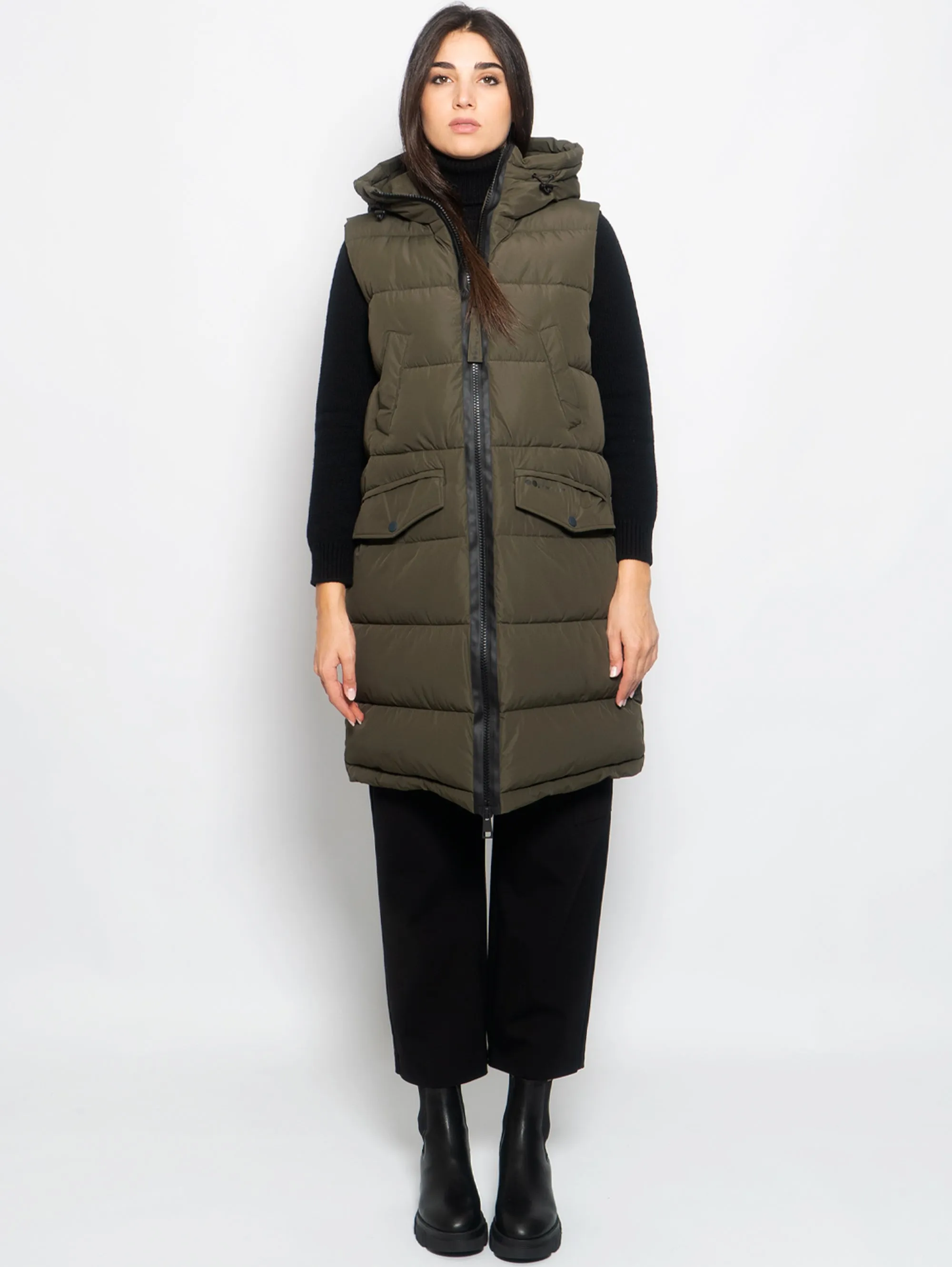 Gilet Imbottito con Cappuccio Verde