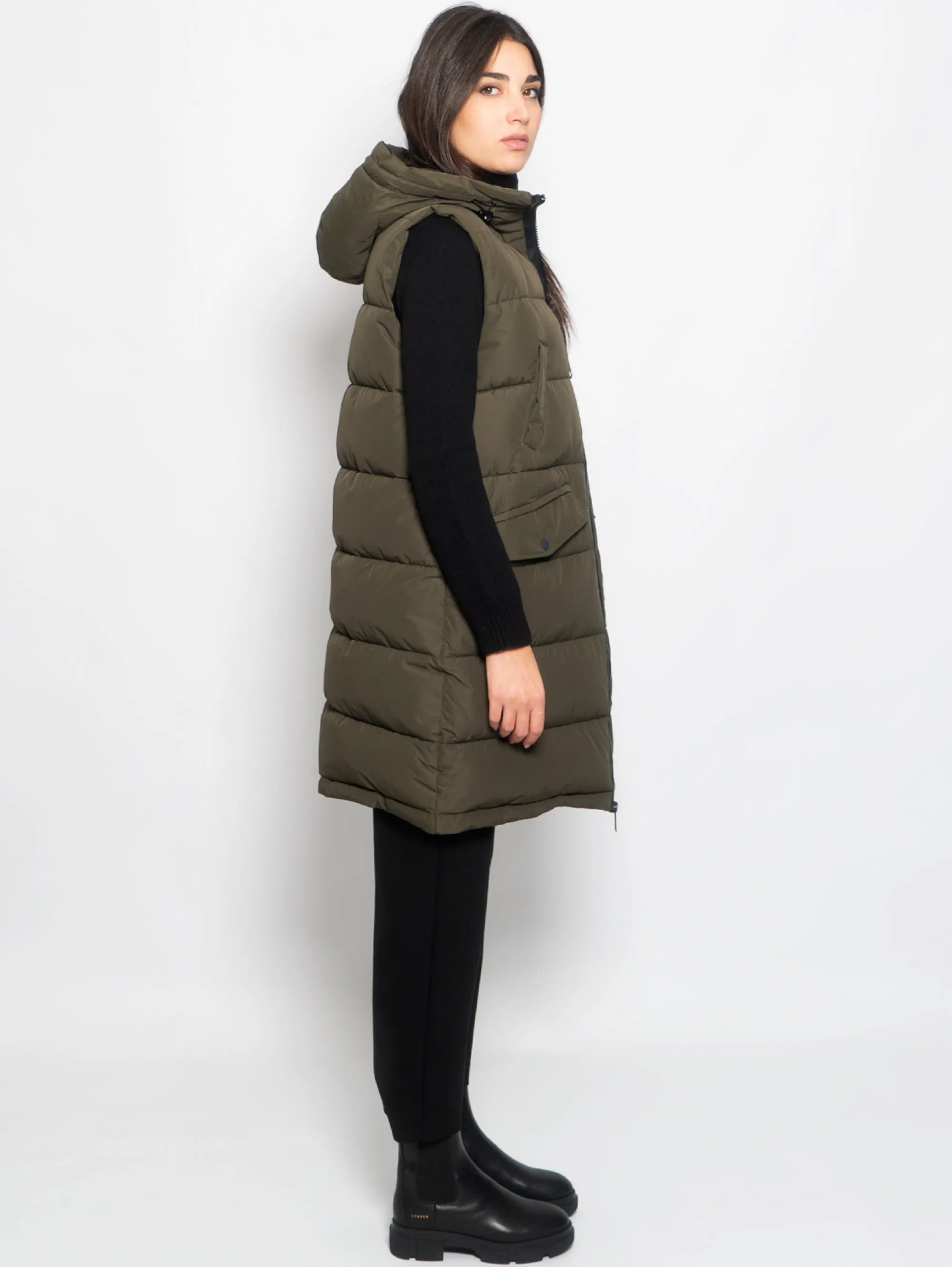 Gilet Imbottito con Cappuccio Verde