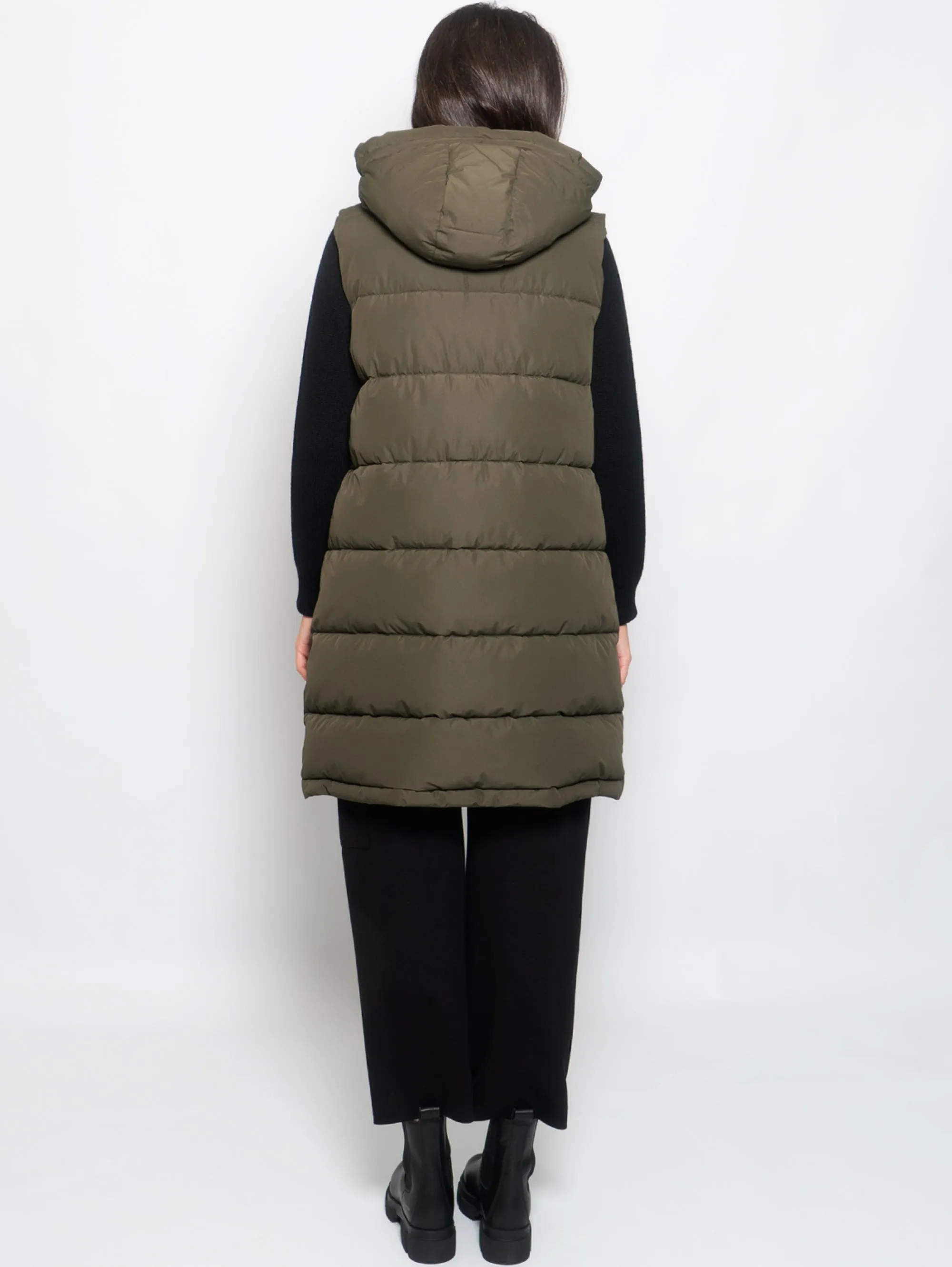 Gilet Imbottito con Cappuccio Verde