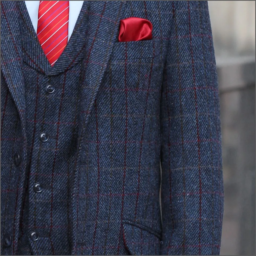 Harris Tweed Blue, Wine Check 3pc Suit>