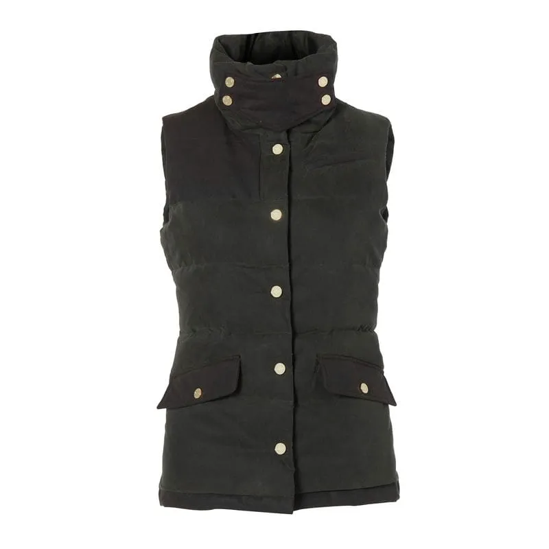 Holland Cooper Aviator Ladies Wax Padded Gilet - Dark Olive