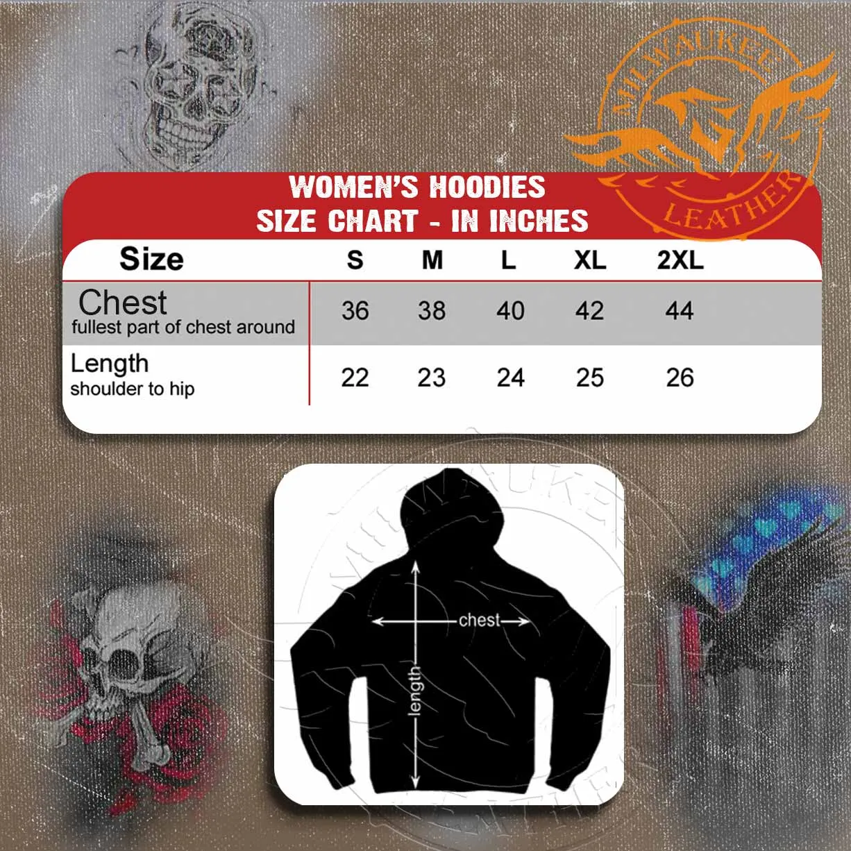 Hot Leathers GLZ4572 Ladies Black Zipper Hoodie w/ Gray X Bones Print Artwork