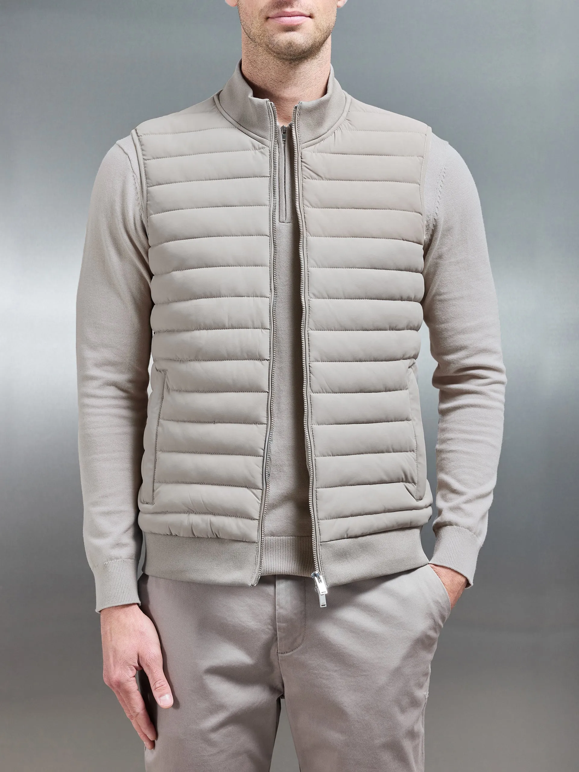 Hybrid Quilted Gilet in Taupe