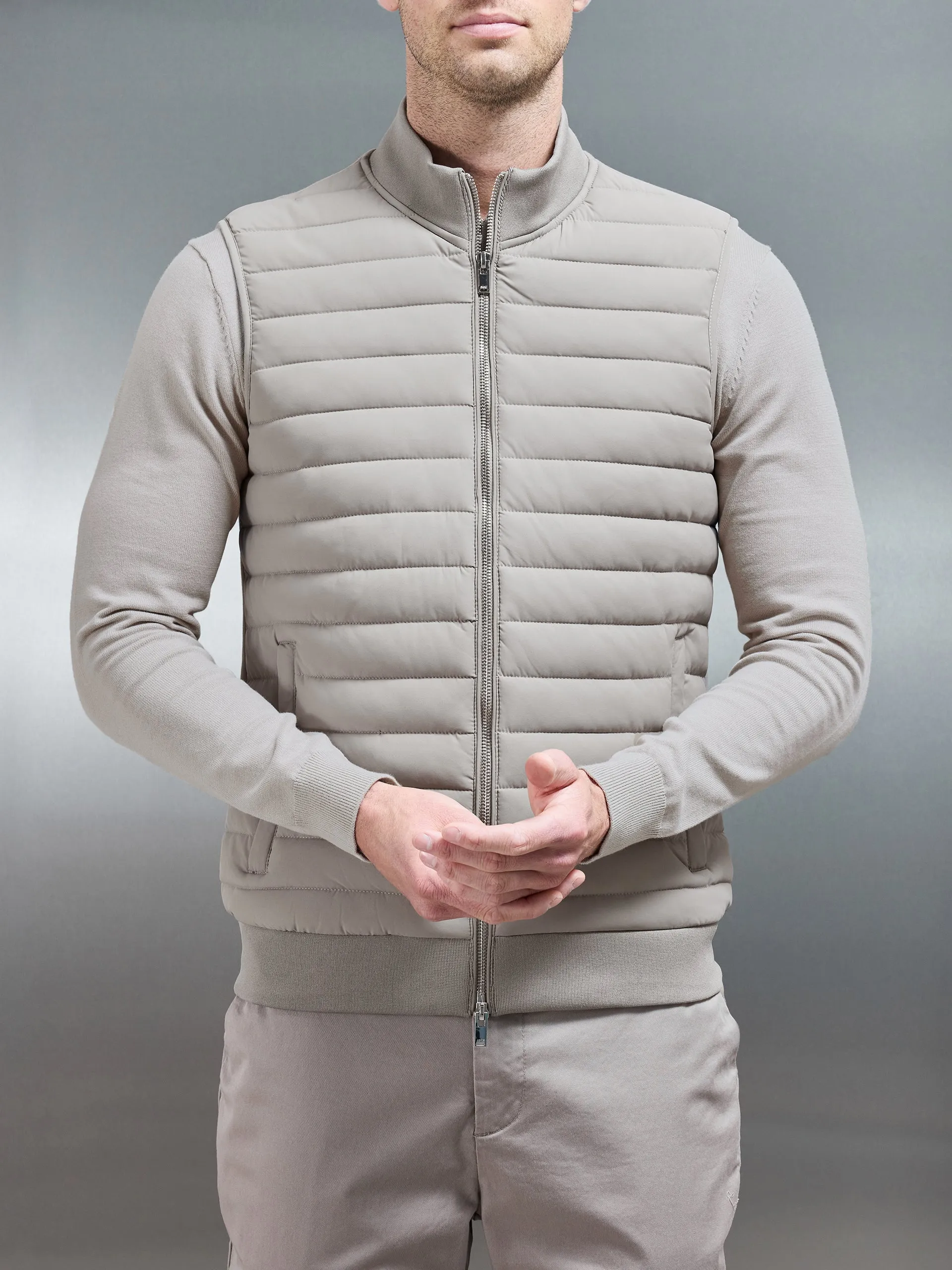 Hybrid Quilted Gilet in Taupe