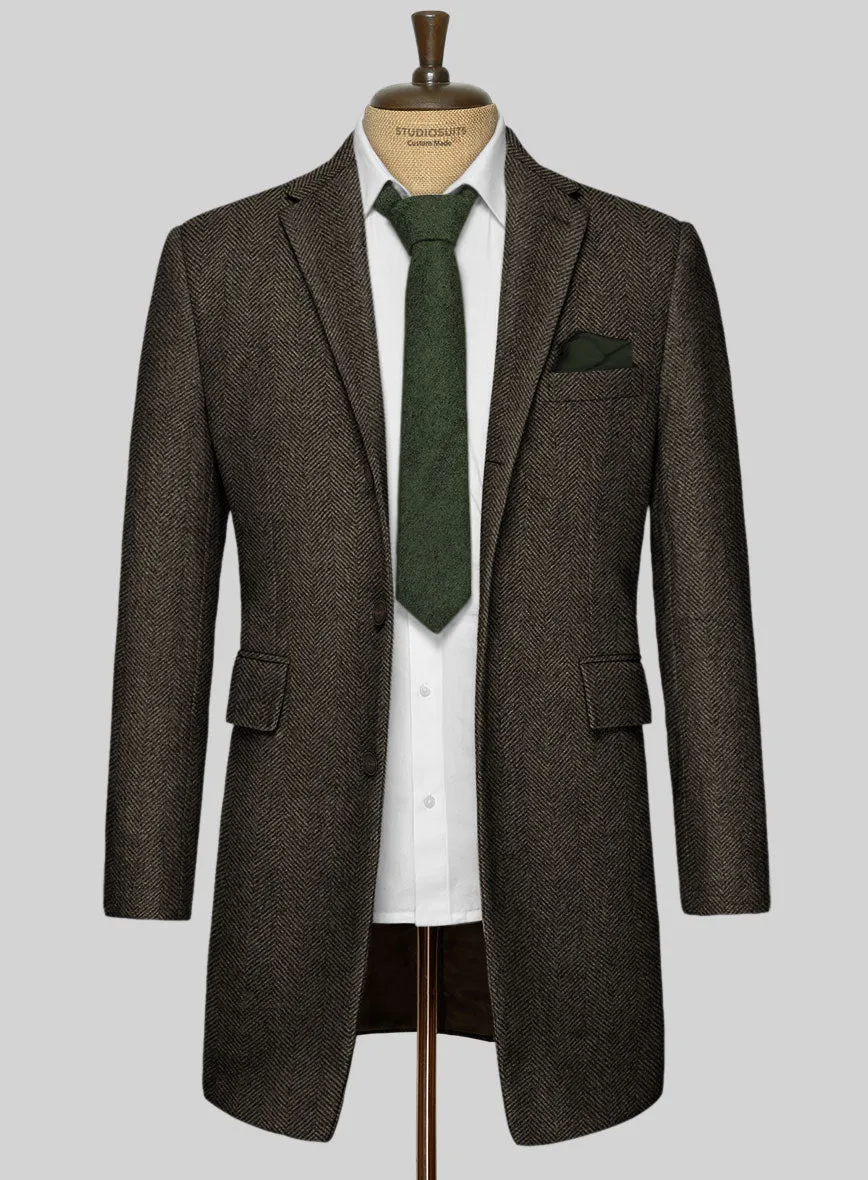 Italian Highlander Army Green Herringbone Tweed Overcoat