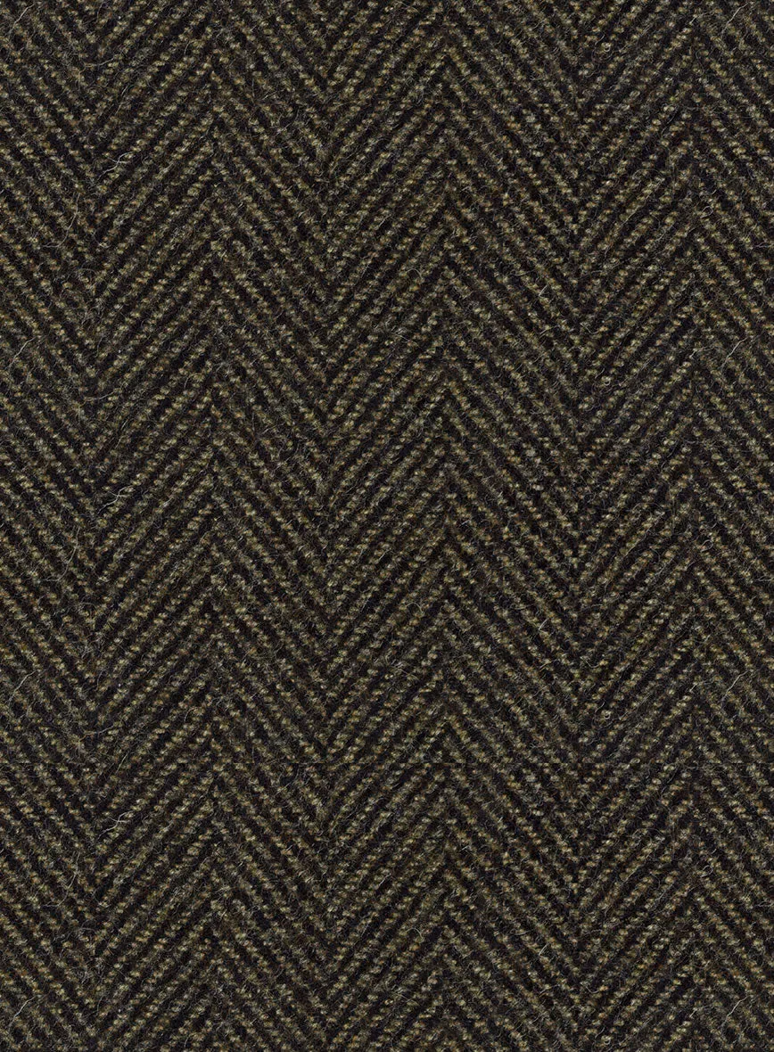 Italian Highlander Army Green Herringbone Tweed Overcoat