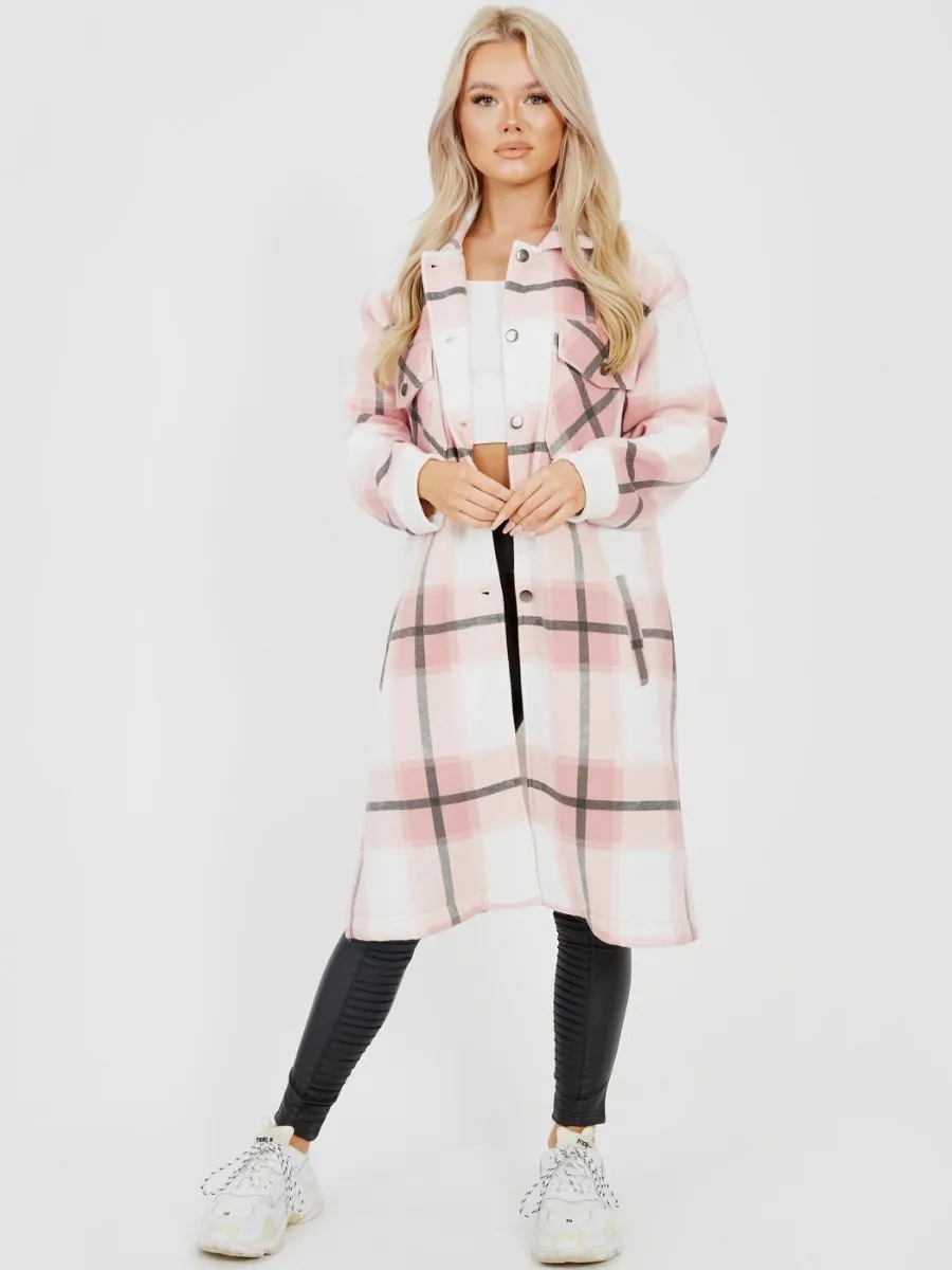 Jemma Longline Thick Colour Block Shacket In Pink